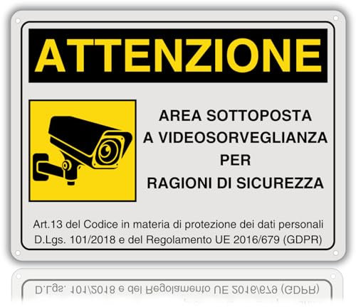 LEIASA | Area Videosorvegliata - Cartello Riflettente 21x28 cm - Spessore 0,8 mm - Stampa UV - Esterno