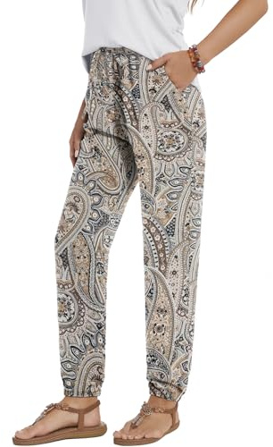 YUTILA Damen Sommer Lang Sommerhose - Leichte und Luftige High Waist Freizeithose - Casual, Lockere, Strandhose mit Kordelzug und Taschen