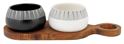 Cosy & Trendy Service Apéro en Grès Etosha : 1 Plateau de Service + 2 x Bols D7,5Xh5,2Cm, Noir