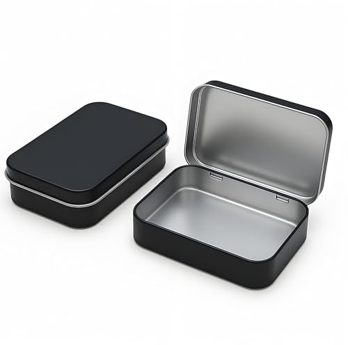 Forever bene 2-teilig Schwarz Metalldosen, 11,5 cm × 8,5 cm × 2,2 cm | Verbundene Deckel bleiben an der Dose und ordnen Bastelteile, Nähzubehör, Bürobedarf und kleine Beschläge