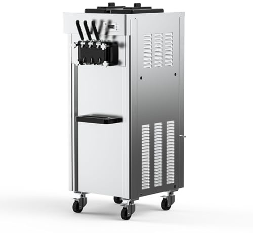 Commercial Ice Cream Maker Machine UL Listed,35 QT(8.75gal)/H Yield, 200-250 Servings (100g Each) 3.5oz Per Portion, 1800W 3-Flavor Heavy-Duty Floor Standing Gelato Machine for Commercial Use Shops