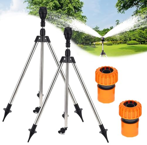 Seymal Aspersor de trípode Giratorio for Exteriores, aspersor telescópico Ajustable for jardín con Base de trípode de Metal, Boquilla de riego de 360 ​​Grados for riego agrícola(2pcs)