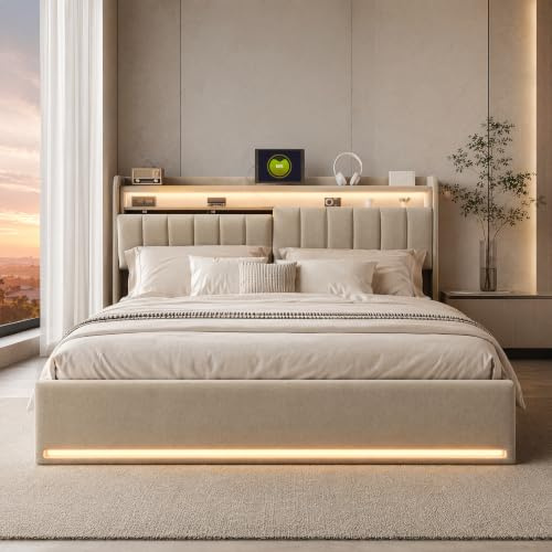 YNYHTER Letto imbottito con luci a LED, letti matrimoniali 160 x 200 letto con USB e luce LED, letto matrimoniale 160 x 200 con testiera imbottita con funzione di ricarica USB, senza materasso
