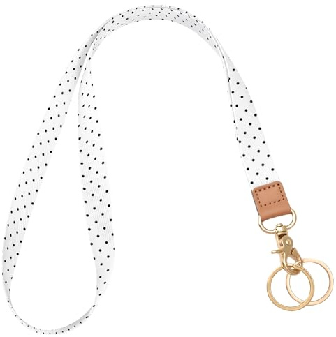 Knagsfa Lanyards for ID Badges, Cute Neck Lanyard Keychain for Women, Polka Dots and Hearts Long Lanyards for Keys and Wallet, White Polka Dots