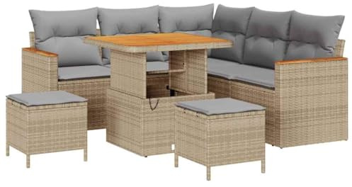 vidaXL Trädgårdsoffset 8 pcs Beige konstrotting, Trädgård och Terrass, Modernt Utemöbelset, Rattansoffor, Akaciabord, Avtagbara Kuddar, Soffa för Uteplats