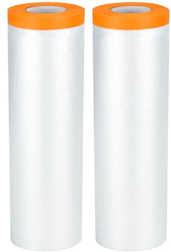 KITHIOM 2 Rolls Dust Sheet Masking Film - 270cm x 20m Masking Tape with Plastic Sheet, Dust Sheets with Self Adhesive for Floor Protection, Painting Decorating Covering, Wall Cabinets Sofa Car