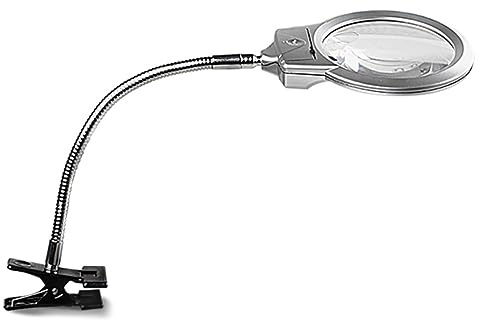 Gadpiparty Led Magnifying Glass Lamp Metal Clip, Adjustable Gooseneck Led Desk Light Magnifier for Reading and Study, Home Office Desktop Light