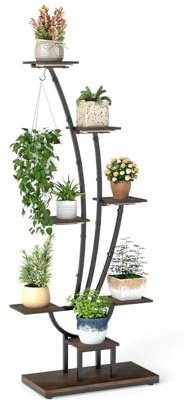 HOMASIS Porta Piante da Interno con Luci di Crescita Regolabili e Timer, Supporto per Piante a Multilivelli, Scaffale Espositiva per Decorazioni, Ufficio, Soggiorno, Ingresso (67 x 30 x 156 cm)