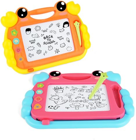 OFFCUP 2PCS Ardoise Magique Enfant, Jouet Bebe 1-5 Ans Planche à Dessin Magnétique à 4 Couleurs avec Stylo et 2 Autocollant, Tableau Magnétique Effaçable Jouet Éducatif pour Filles Garçons