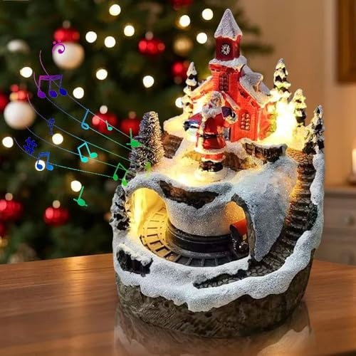 KQWVZ Weihnachtsdorf Mit Beleuchtung, Weihnachtsdorf Häuser Mit Zug, Weihnachtsstadt Beleuchtet, Weihnachtsspieluhr, Beleuchtetes Weihnachtsdorf Für Weihnachtsfeiern
