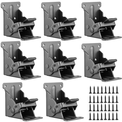JIAYUET 8 PCS 90 Degree Self-Locking Folding Hinges with Screws,Table Leg Brackets for Workbench Extension