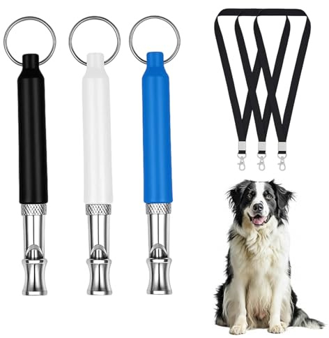 Hundepfeifen mit Schlüsselband 3 Stücke Einstellbar Erziehungshilfen für Hunde, Professionelle Edelstahl einstellbare Hochfrequenz Haustierpfeife für Rückruftraining und Bellenkontrolle Hundeerziehung