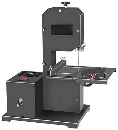Sierra de Cinta de sobremesa Profesional, 800 W, 220 V, Capacidad de Corte de 70 mm, Garganta de 90 mm, Cortes curvos y Rectos, Cortes en Madera, acrílico y Espuma, Mesa inclinable (0-45°)
