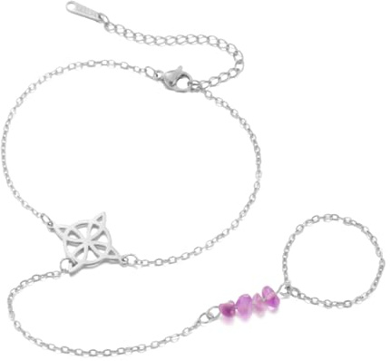 Dreamtimes Bracciale ad anello da dito Bracciale di ametista Bracciali eleganti con nodi da strega per donne Gioielli di stregoneria Perle irregolari viola naturali Bracciali energetici (Argento- 2)
