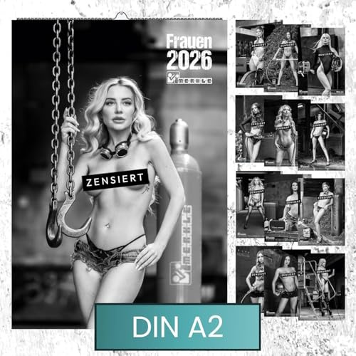 Frauen Erotik-Kalender 2026 | MERKLE | DIN A2, Groß | Spiralbindung | Elegant in Schwarz-Weiß, Bürotauglich, Pinup Kalender, 59 x 41 cm
