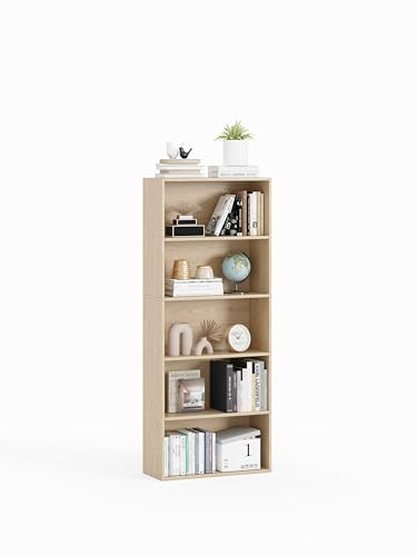 Garvishk Garvis Standregal 5 Ebenen | 60 cm breit, 148 cm hoch | Offenes Bücherregal Weiß Schwarz Eiche | Büroregal Homeoffice (Sonoma)