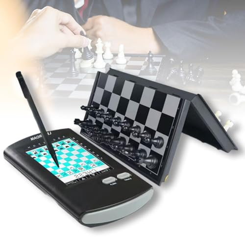 Gioco da scacchiera elettronico, set di scacchi elettronici con scacchiera pieghevole e pezzi magnetici, ampio display LCD con stilo, per partite portatili per giocatore singolo,