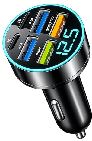 Car Usb 6 In 1 Super Fast Charging Usb Car Adapter,12v Car Usb Adapter,Car Charger Adapter With Led Voltmeter,For Iphone/Android/Samsung/Galaxy Ipad