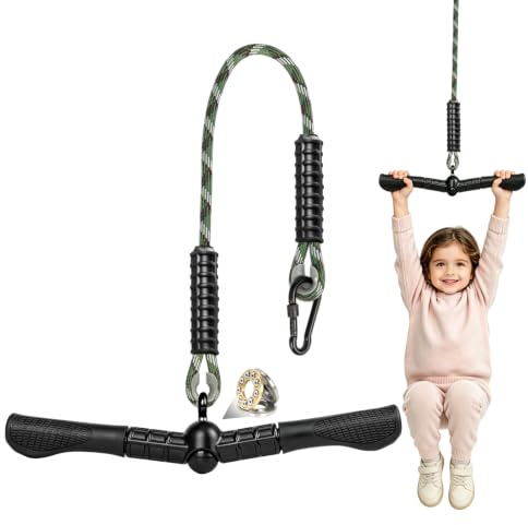 ZoeZure Trapets gunga utomhus, 360° vridbar halkfri barngunga | Robust ninja gunghandtag med karbinhakar för lekplats, bakgård, trädgård, barnhänglekstillbehör