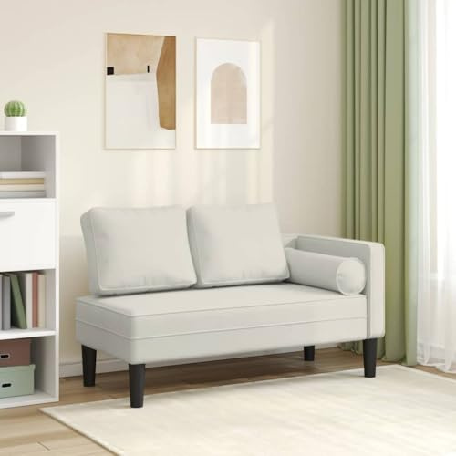 Holepyr Chaiselong av gräddfärgad sammet med kudde och mycket elastiskt skum, 116,5 x 62 x 57,5 cm, perfekt som loungestol, vilstol, otoman för vardagsrum, sovrum och relaxzon