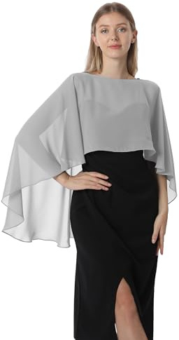 Hotshawl Capelets - Mantello da donna in chiffon, scialli e sciarpe per abito da sera o da sposa, Grigio argento., taglia unica