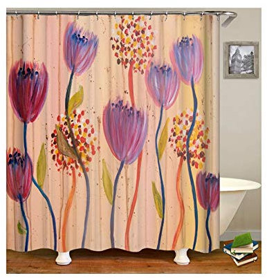 KnSam Duschvorhang Anti-Schimmel Wasserdicht Vorhang an Badewanne Bad Vorhang für Badezimmer Blume 100% PEVA inkl. 12 Duschvorhangringen 150 x 200 cm