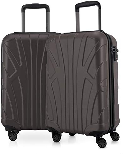 Suitline - 2-teiliges Handgepäck Set für Paare - Leichte Kabinentrolleys, 55cm für alle Airlines, TSA-Schloss, 4 Rollen, Titan