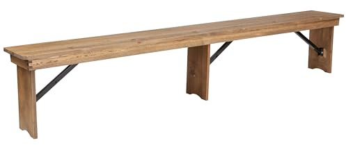 EMMA + OLIVER 8' x 12 Antique Rustic Solid Pine Folding Farm Bench with 3 Legs