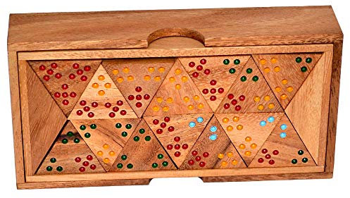 Knobelholz Triomino Color Tridomino Dreiecksdomino Legespiel Dominospiel aus Holz für 6 Spieler mit 56 Steinen Gesellschaftsspiel Kinderspiel