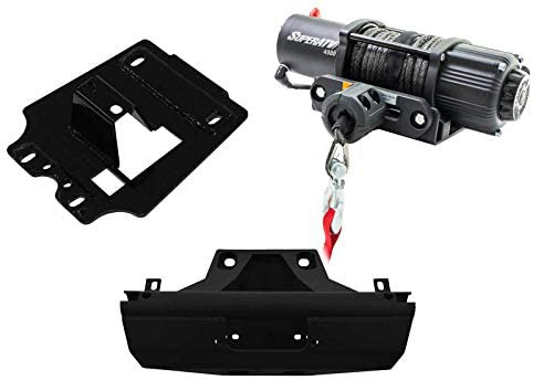 SuperATV 4500 lb Black Ops Winch with Heavy Duty Winch Mounting Plate + Frame Stiffener for 2017+ Can-Am Maverick X3 | Complete kit ready for install
