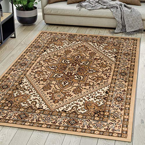 Carpeto Rugs Teppich Orientalisch Beige Klassisch Muster Kurzflor Öko-Tex Wohnzimmer 140 x 200 cm