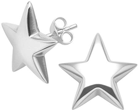 Heather Needham Sterling Silver Large Star Earrings - SIZE: LARGE15mm X 3mm thick - Star Stud Earrings. Gift Boxed 5161/B63