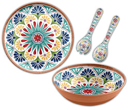 Purely Home Rio Medallion - 4 Piece - Outdoor/Garden/Picnic/BBQ - Plastic/Melamine Entertaining/Salad Serving Set with Platter
