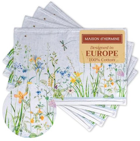 Maison d' Hermine - Lot de 4 Sets de Table 100% Coton lavables et réutilisables pour la Maison, la Cuisine, Les Repas, Les fêtes, Les Mariages Printemps Été (Fleurs De Mai, 33 cm x 48 cm)