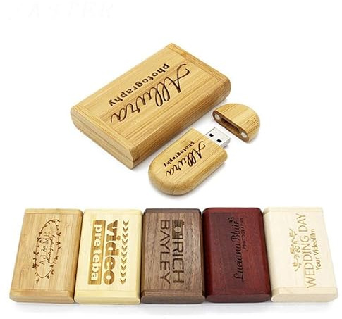 Personalisierte USB-Stick 32 GB 3.0 + Geschenkbox massives Holz mit Gravur Wunschtext Herz Verlobungsringe Liebe Hochzeit Wunschgravur Speicherstick Flash Drive Geschenkidee individuell (Ahorn)