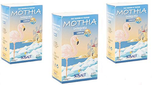 Sicilia Bedda - SALE MARINO DI TRAPANI - SOSALT - SALE INTEGRALE e SALE IODATO - 3 Confezioni da 1 Kg ciascuno (Mothia Integrale Grosso)