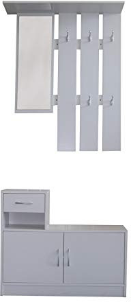 HTI-Line Garderobe Thekla Garderobenpaneel mit Spiegel, Hutablage und 5 Haken Weiß