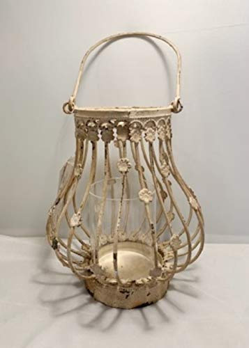 Windlicht antik-Creme rost Metall H:20cm+14cm Bügel Shabby