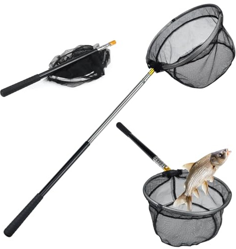 Fishing Net Telescopic Foldable Fishing Landing Net Extendable Long Handle Catching Releasing Nets Fishing Accessories Butterfly Fish Shrimp Catcher for Outdoor Beach Garden Exploration