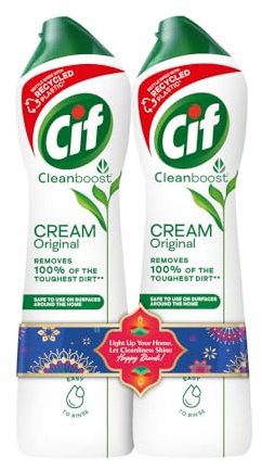 Cif Original Multipurpose Surface Cleaner Cream for Kitchen & Bathroom, Ocean Breeze Scent, 100% Dirt Removal with Natural Cleaning Particles, 2x500ml