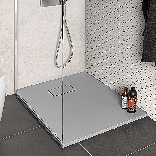Piatto doccia in Resina, disponibile in diverse misure, design ultraslim con effetto pietra serie Agorà (70x90, Grigio)