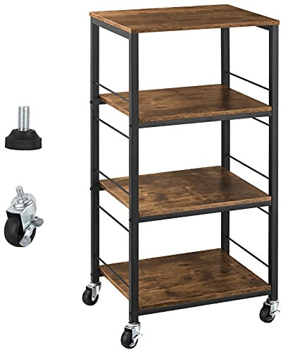 Kitchen Island Carrello su ruote 4 ripiani per panettiere da cucina Carrello portaoggetti in legno, comodino per camera da letto con portaoggetti, forno a microonde, scaffalature per ufficio marrone