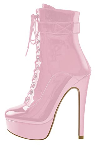 Only maker Damen Schnürboots Plateau Stiletto Combat Boots | Schnürstiefeletten, Lack Absatzschuhe, Plattform High Heels Stiefeletten, Metallic, mit Reißverschluss