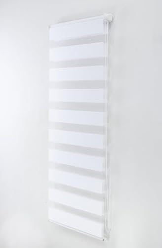 Funky Gadgets Day and Night Roller Blinds Dual Layer Fabric Zebra Blind Translucent or Blackout Vision Roller Shades No Drill Blinds Curtains for Windows and Doors White, 64W x 165H cm