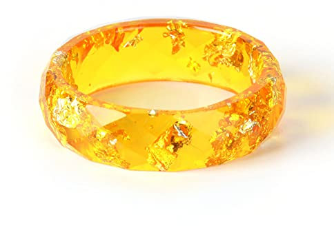 yesTGE Neuer Harz-Goldfolienring Sen DIY handgetrockneter Blumenring Männer Frauen frische Waldstil Bandringe für Mädchen,Gold,17mm