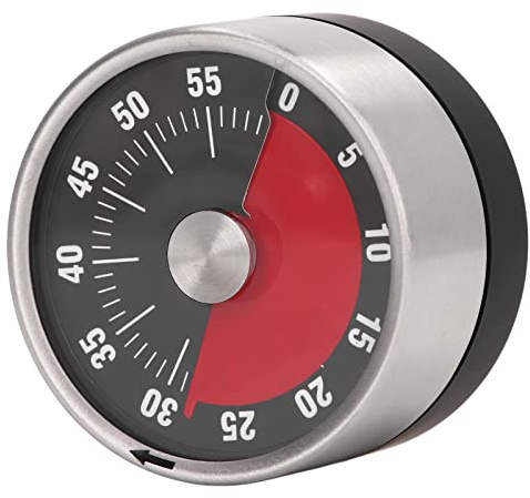 Mechanischer Timer, Magnetischer Küchentimer, Visueller 60 Minuten Countdown Timer zum Kochen, Backen, Arbeiten, Klassenzimmer, Zeitmanagement Tool mit Lautem Alarmton und Edelstahlrahmen(Schwarz)
