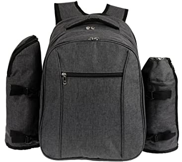 HEKERS Premium Picknickrucksack mit isoliertem Kühlfach und Flaschenhaltern für 4 Personen – Strand Wandern Picknick Camping Grill BBQ Große Kapazität (Dunkelgrau)