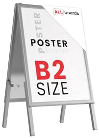 ALLboards Doppelseitige Werbetafel, Kundenstopper, Größe: B2, in einem silbernen Aluminiumrahmen, abschließbar