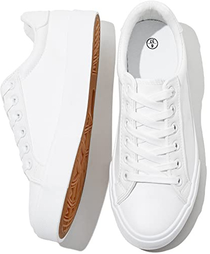 SERNIAL Womens White Tennis Shoes PU Leather Casual Sneakers(White,US6)