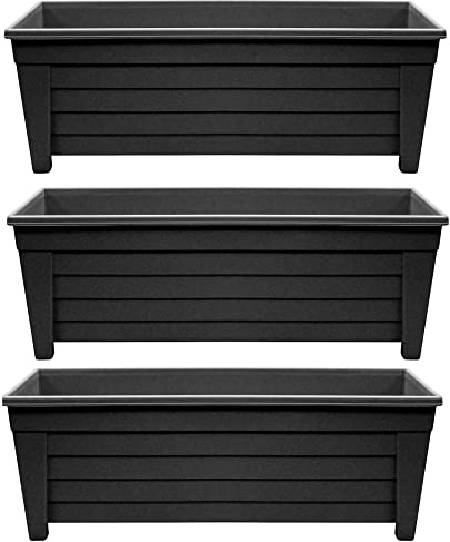 Optimal Products Long Trough 55cm Plant Pot Plastic Planter Indoor Home Outdoor Garden Window Herb Flower Box (3 Trough, Ebony/Black)